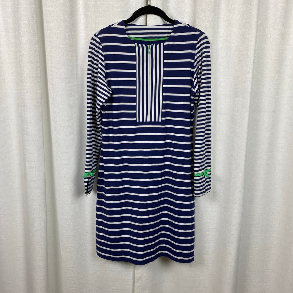 IBKUL Blue&White Stripe Long Sleeve Zip Front Golf Pickleball UPF 50+ Dress Sz.S